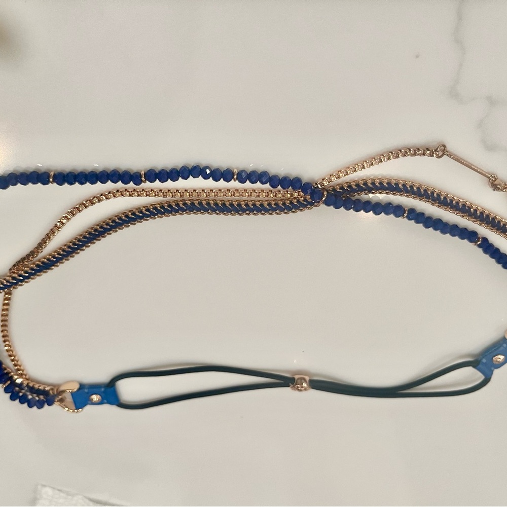 Henri Bendel Head BandElegant Blue stones and Gold chain